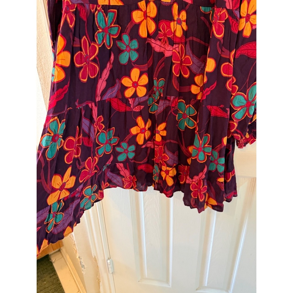 Easel Floral Boho Babydoll Mini Dress Ruffle Smocked Cottagecore Festival S - Picture 5 of 8